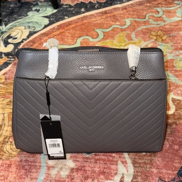 Karl Lagerfeld Charcoal Chevron Shoulder Bag - Picture 1 of 4